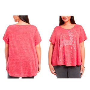 Style & Co Women's Plus Size Short Sleeve High-Lo Christmas Top - 0X